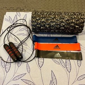 Fitness Set: includes adidas resistance bands, jump rope, and foam roller